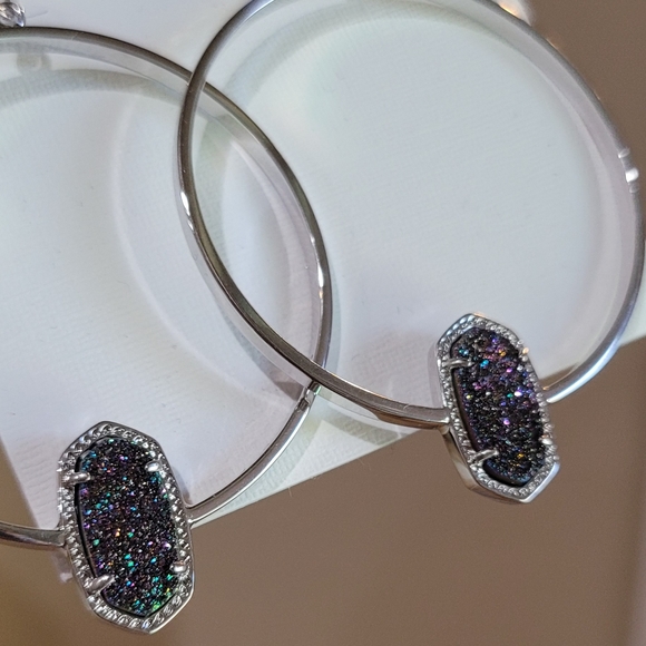 NWT Kendra Scott Drusy Earrings Silver Hoops - Picture 9 of 16